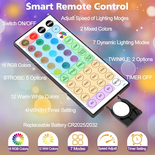 Outdoor Color Changing Rope Lights, 33ft Warm White with Remote A25438
