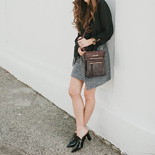 Vegan Leather Crossbody Purse with Multi Zipper Pockets B143