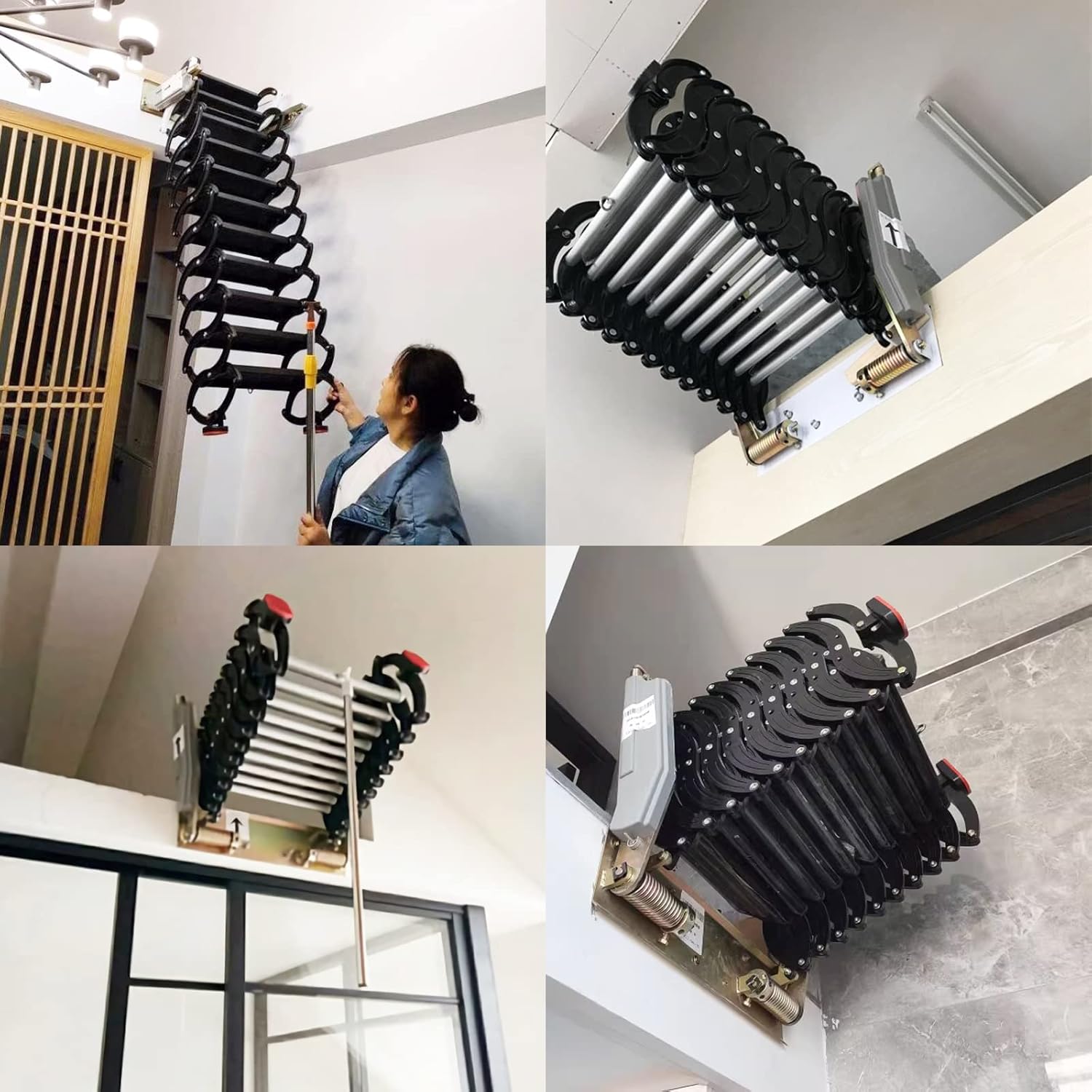 Folding Attic Ladder, Wall-Mounted Retractable Loft Stairs, 12 Steps, 9.8ft Max Height R160035