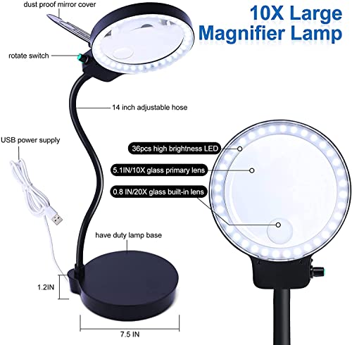 Magnifying Glass with Light and Stand, 10X 20X Adjustable Desk Lamp S24760