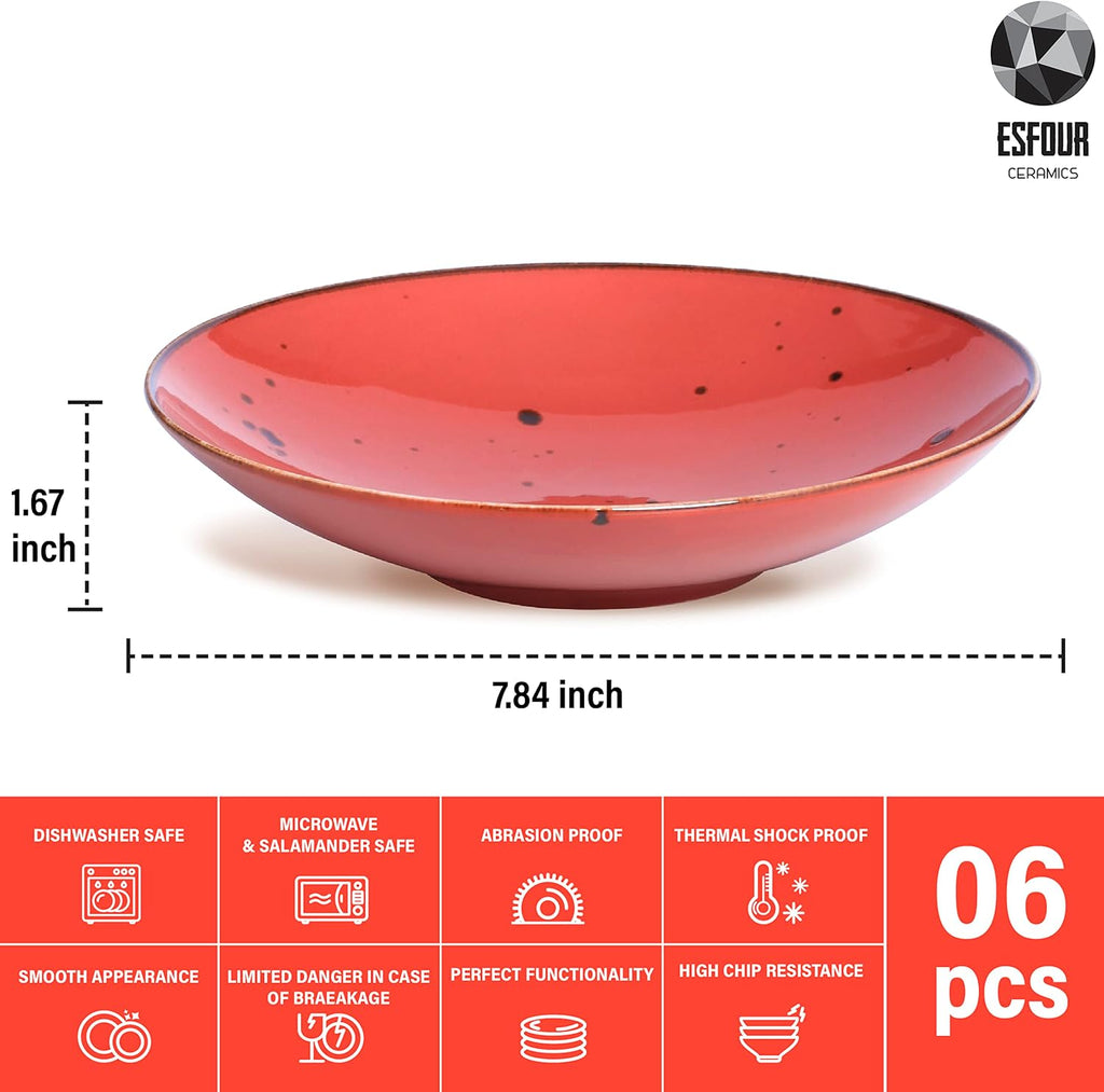 8.1" Porcelain Pasta Bowl, 26 oz Salad Bowls, Microwave & Dishwasher Safe, Stackable, Set of 6 E685