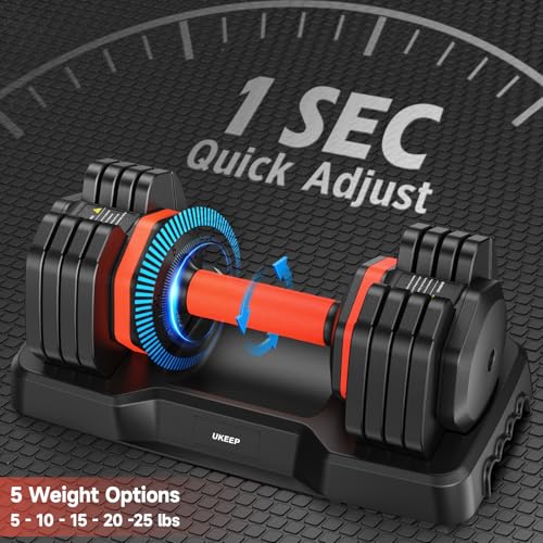 Adjustable Dumbbell Set, 5-25 lbs, Anti-Slip Handle A376657