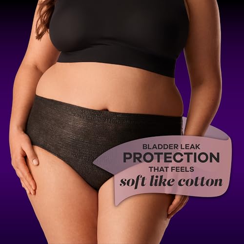 Incontinence and Postpartum Underwear for Women, Maximum Protection, XL, Black, 16 Count U90999
