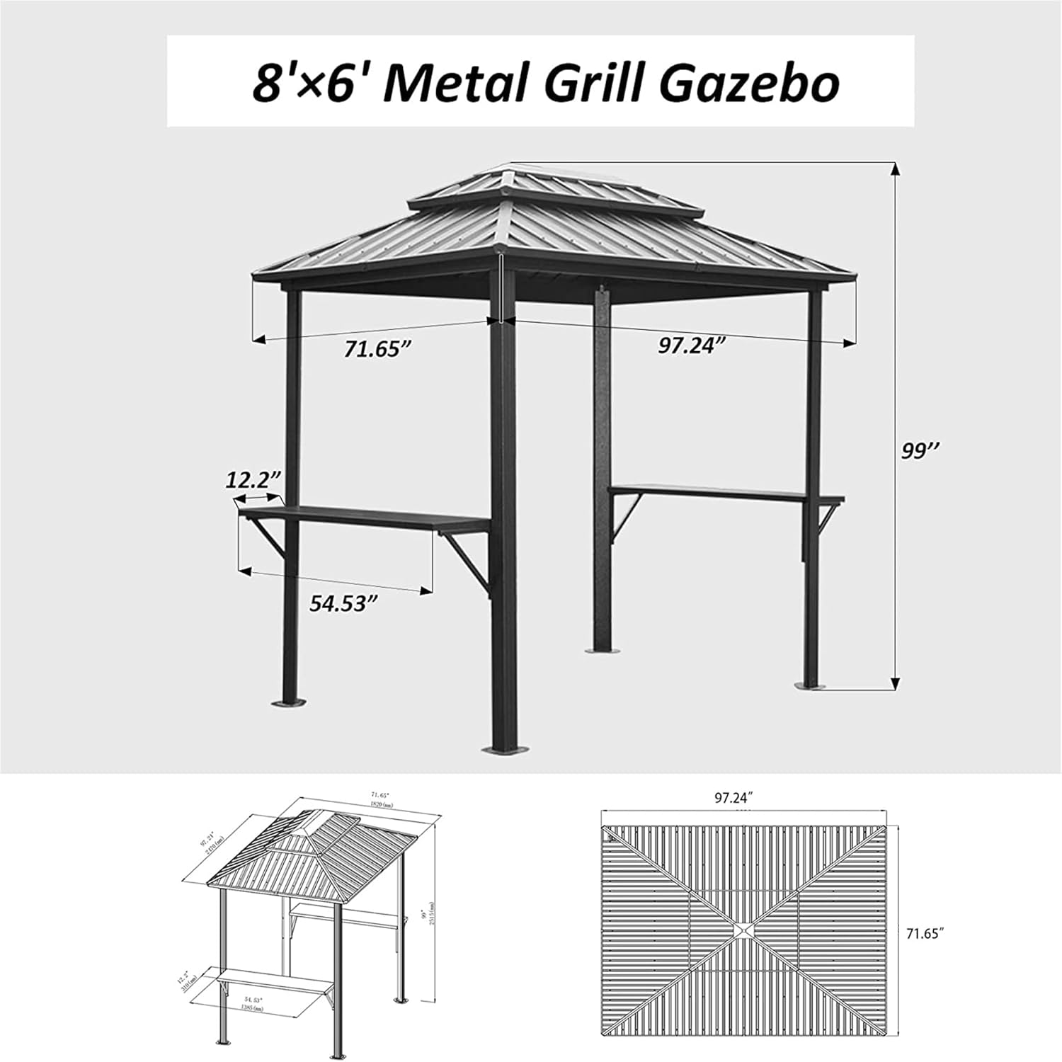 Outdoor Aluminum Hardtop Grill Gazebo with Shelves and Double Roof Y613