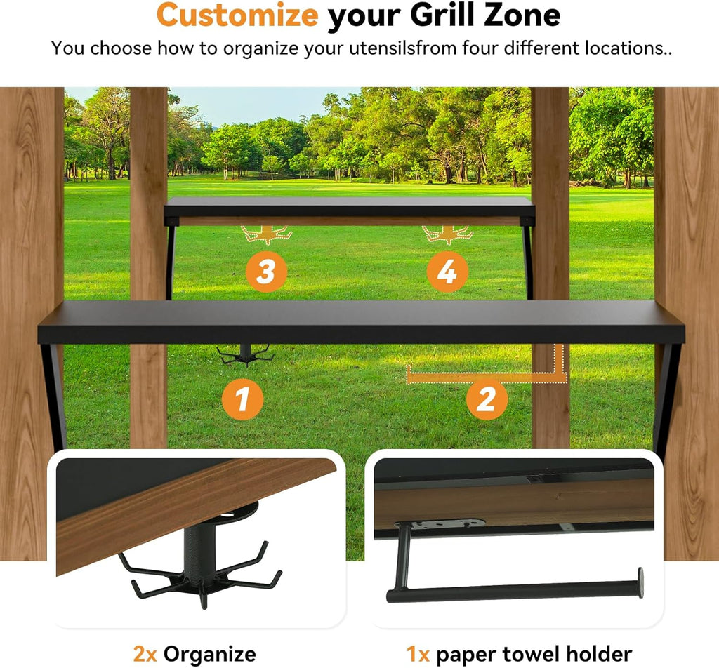 Cedar Wood Grill Gazebo with Steel Roof and Shelves T898