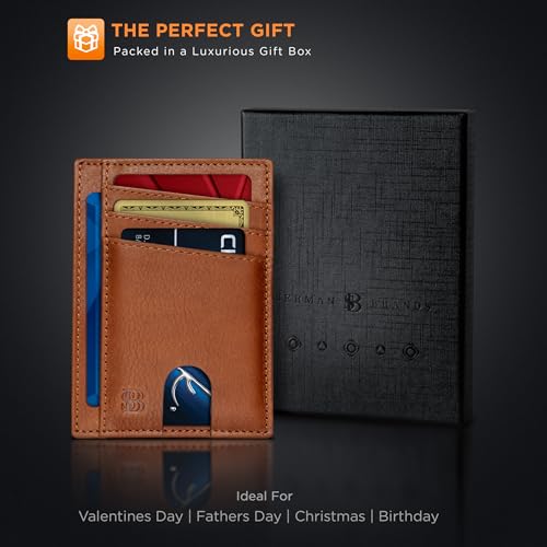 RFID Blocking Slim Minimalist Mens Front Pocket Wallet Thin Card Holder Full Grain Leather F754299