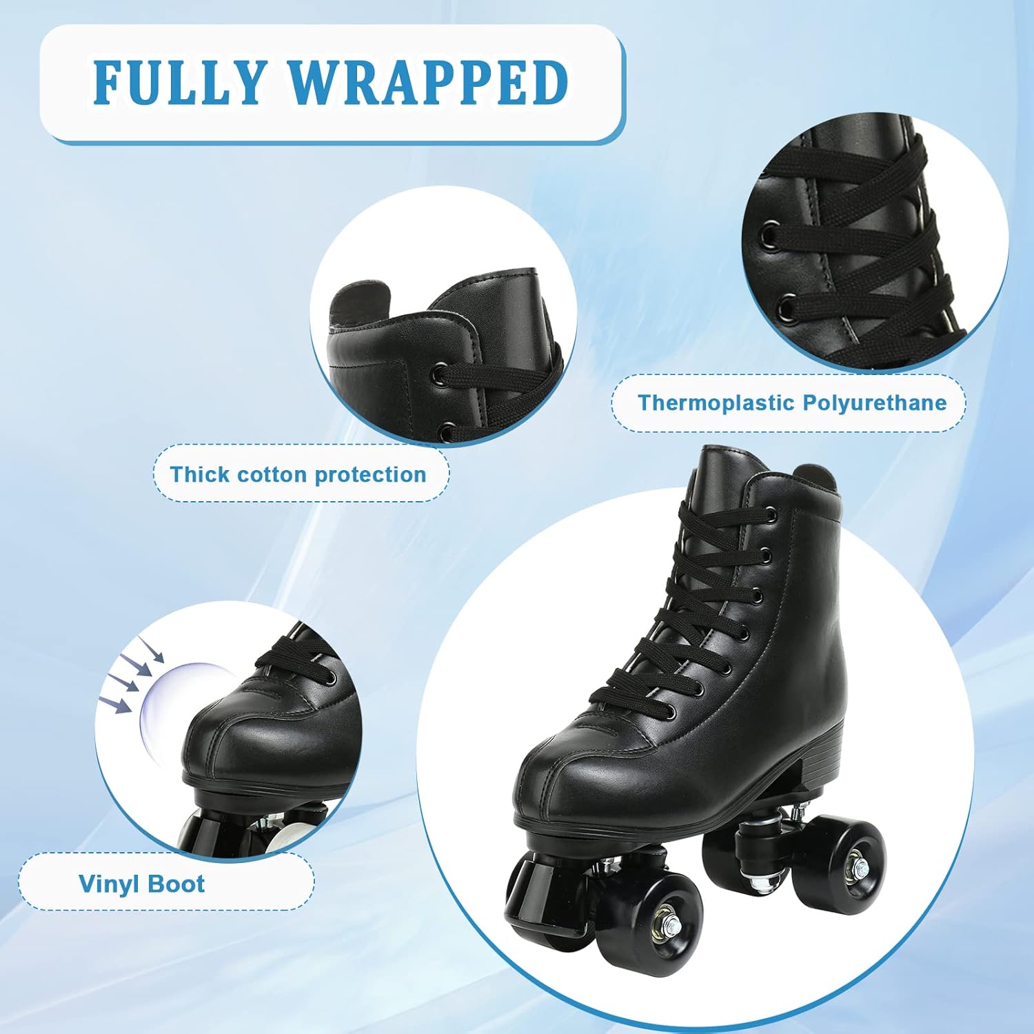 PU Leather Roller Skates for Women, Adjustable Four-Wheel D8699