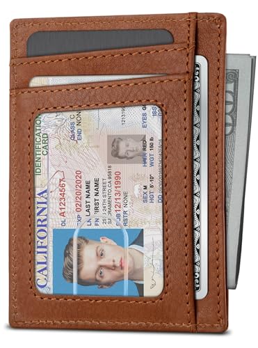 RFID Blocking Slim Minimalist Mens Front Pocket Wallet Thin Card Holder Full Grain Leather F754299