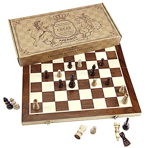 Magnetic Wooden Chess Set with Folding Board and Storage Slots F44381