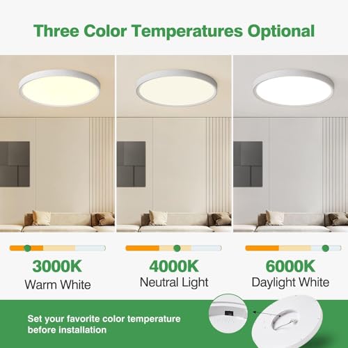 4PK 15.8 Inch LED Flush Mount Ceiling Light, 32W, 3480LM, Selectable CCT, Round Flat Panel J92415