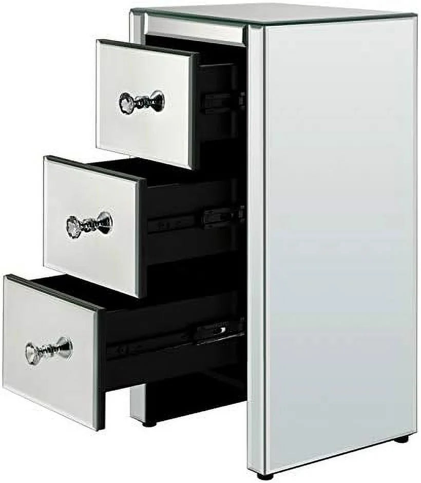 Mirrored Nightstand with 3 Drawers and Crystal-Style Knobs E928798