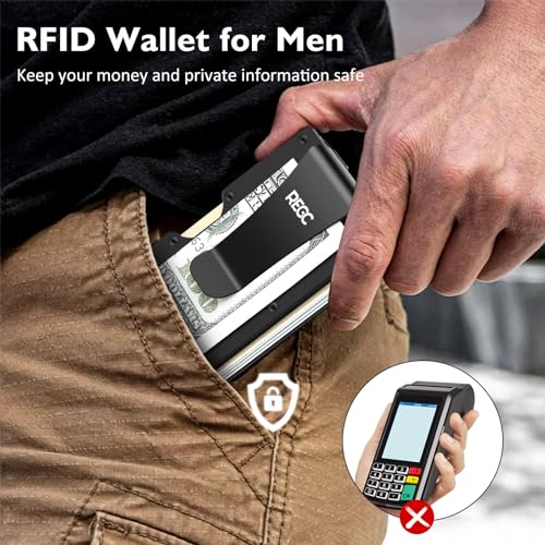 Slim Metal Money Clip Wallet with RFID Blocking for Men M341594
