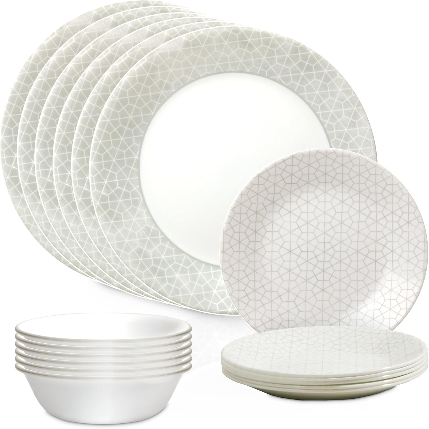 18 Piece Glass Dinnerware Set, Service for 6 with Salad Plates L993