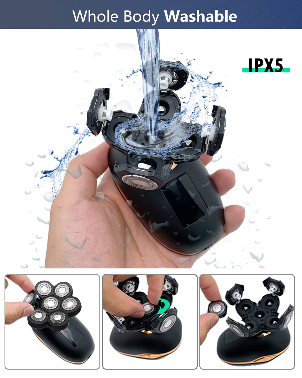 5-in-1 Electric Shaver for Bald Men, Waterproof Cordless Rotary Razor with LED Display I356