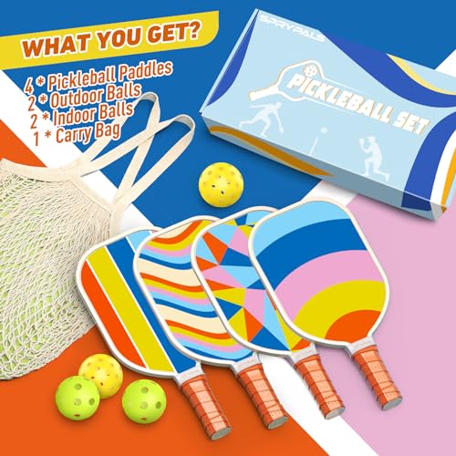 Wood Pickleball Paddle Set of 4 with Balls and Carry Bag H703