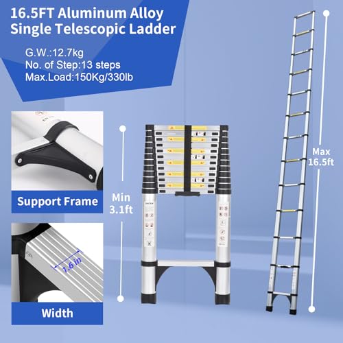 Telescoping Ladder 16.5 FT Aluminum Lightweight with Stabilizers J790185