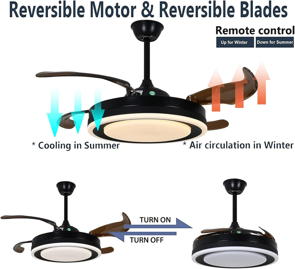 Retractable Ceiling Fan with Lights, Remote Control, Silent Motor F23944