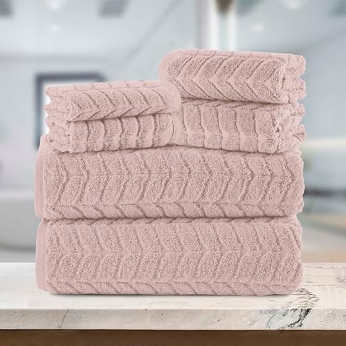 6-Piece 100% Turkish Cotton Towel Set - 2 Bath Towels, 2 Hand Towels, 2 Washcloths, Black D356326