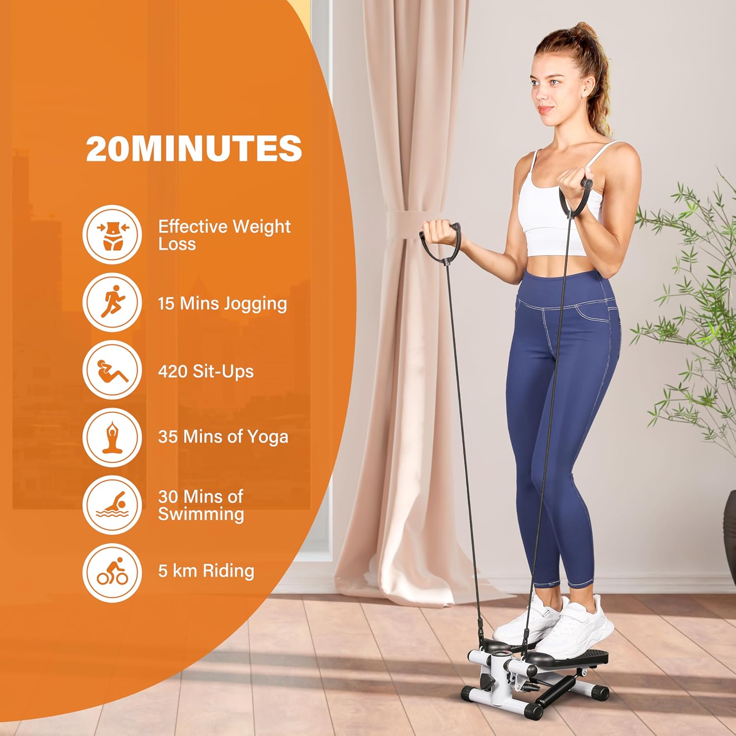 Mini Stepper with Resistance Band for Home Full Body Workout G7667