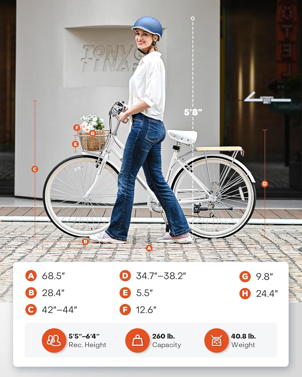 Hybrid Bike, 700C Step Through, 7 Speed, Lightweight with Basket & Rack U9025