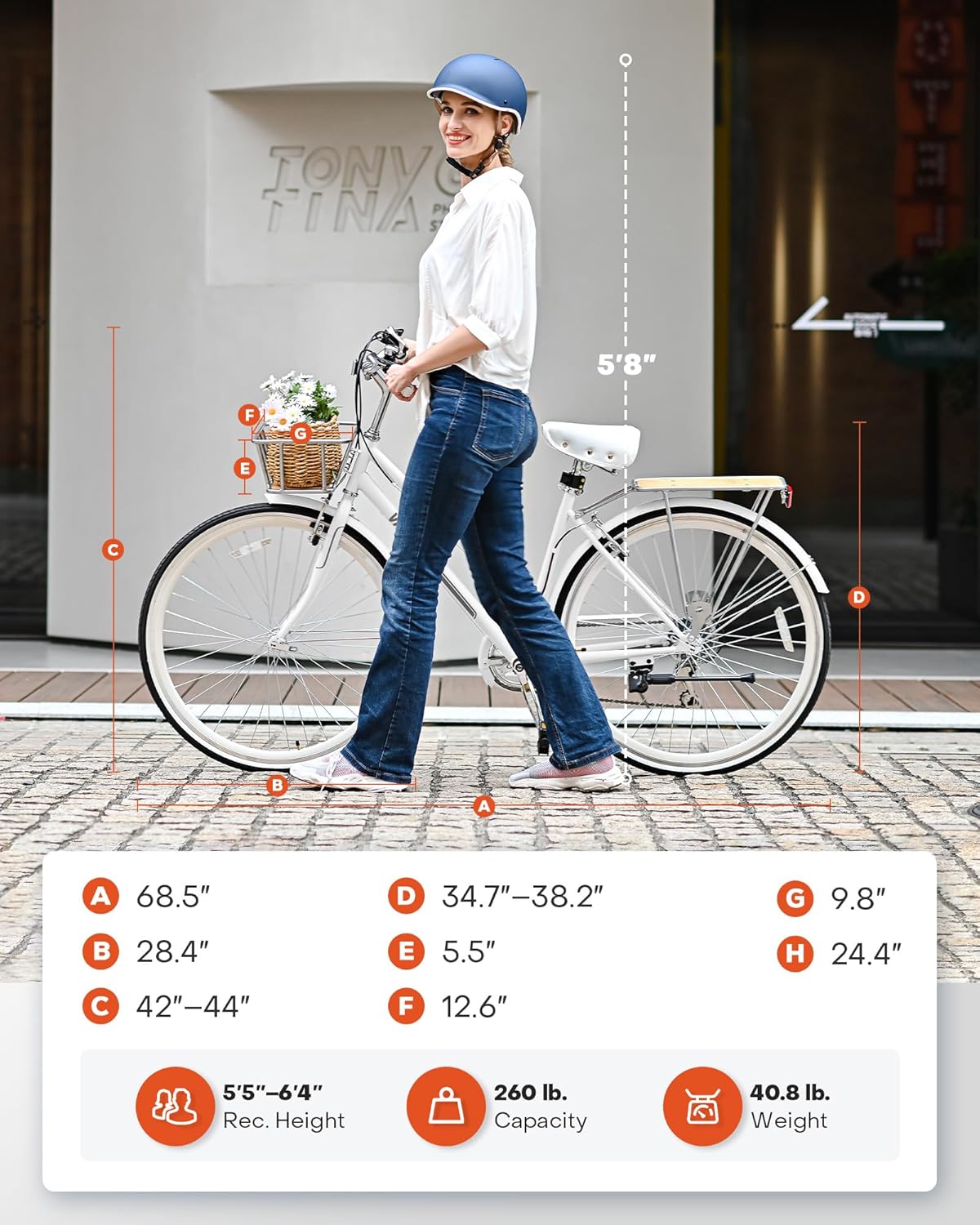 Hybrid Bike, 700C Step Through, 7 Speed, Lightweight with Basket & Rack U9025