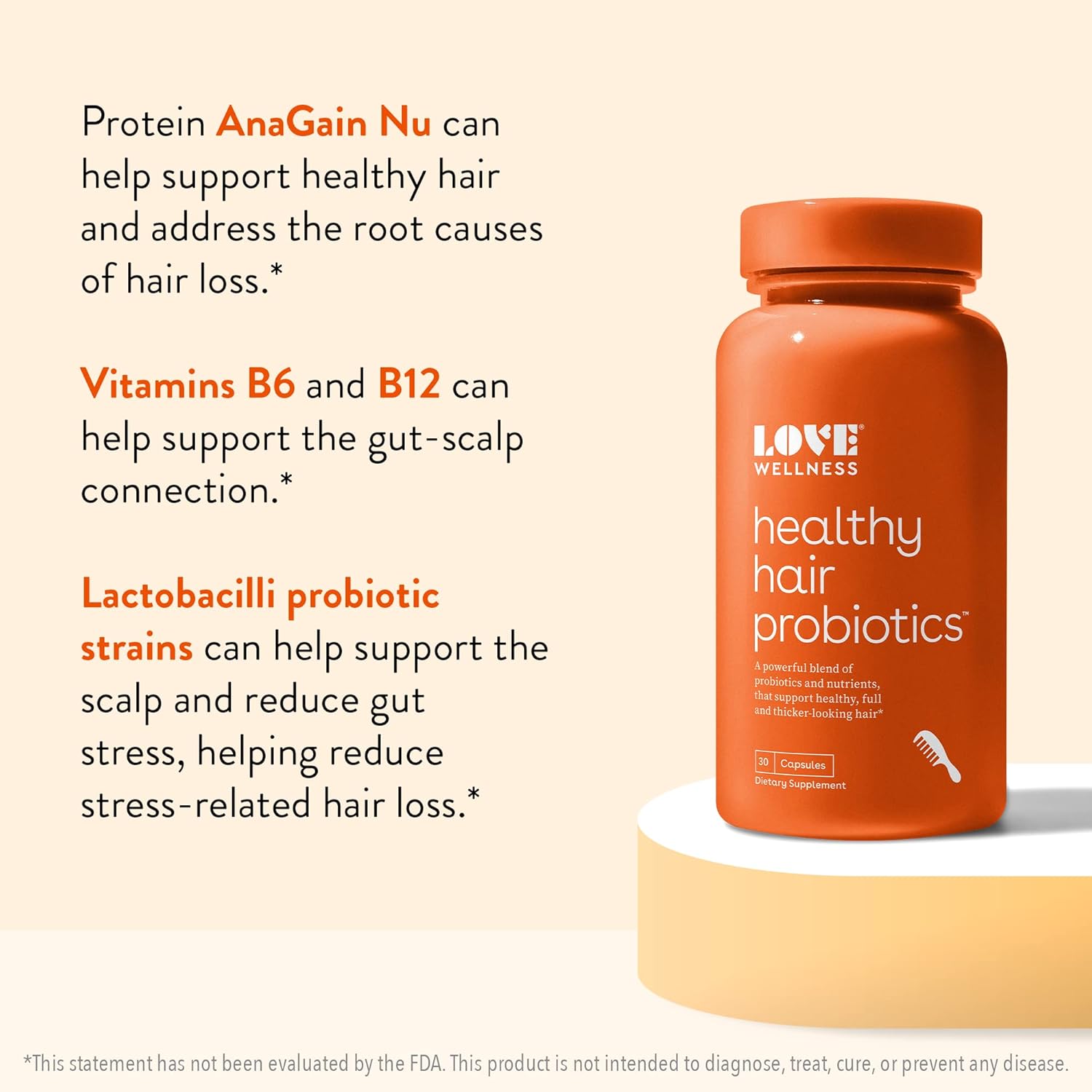 Healthy Hair Probiotics with Biotin and Vitamin B12 & B6, 30 Capsules P27054