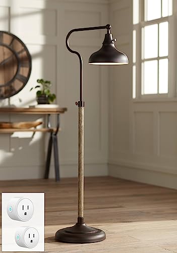 Franklin Iron Works Ferris Industrial Rustic 57" Tall Downbridge Pharmacy Floor Lamp Bronze Faux Wood Grain Metal Adjustable Dome Shade for Living Room Reading Family Bedroom Office House Home