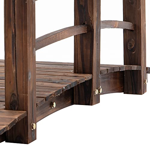 Fir Wood Garden Bridge Arc Walkway with Side Railings C3445