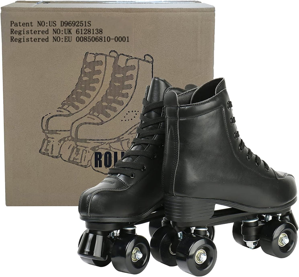 PU Leather Roller Skates for Women, Adjustable Four-Wheel D8699