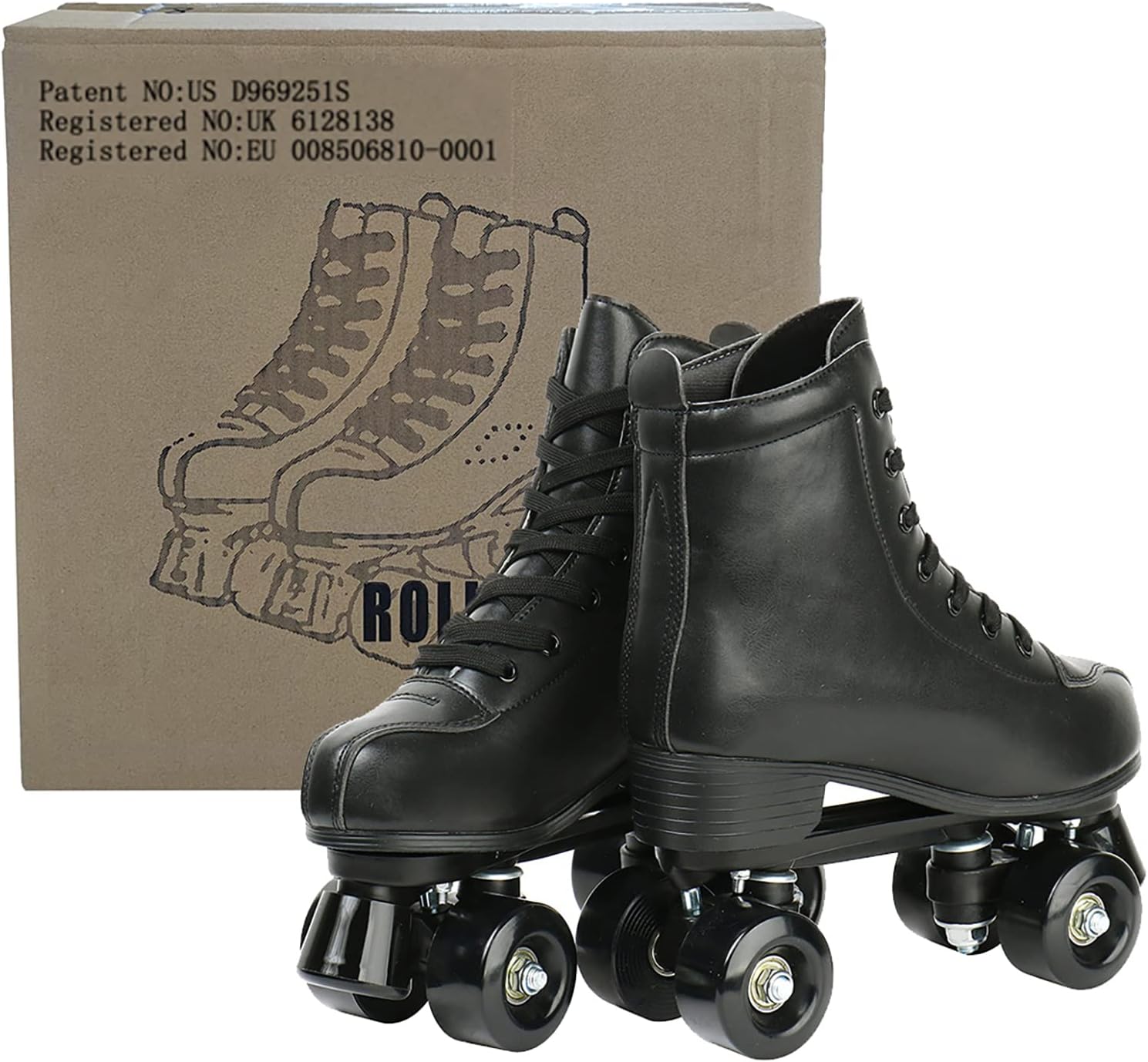 PU Leather Roller Skates for Women, Adjustable Four-Wheel D8699