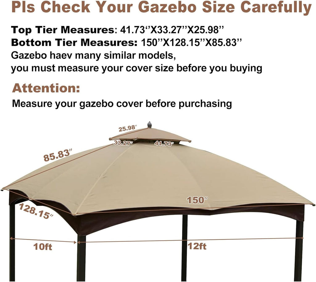 10x12 Ft Outdoor Patio Gazebo Replacement Canopy, Double Tiered Roof Cover W895592