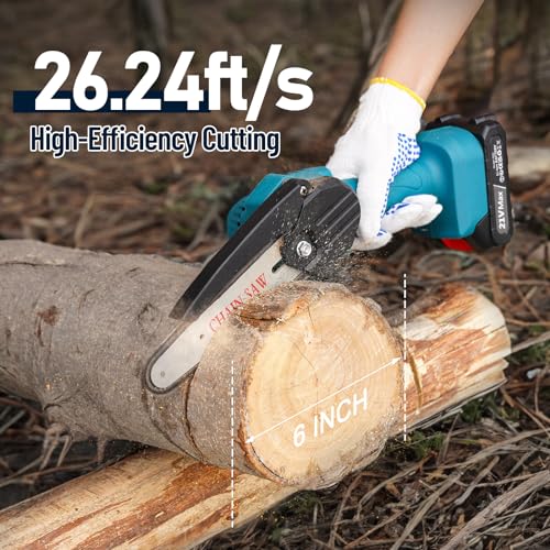 6 Inch Cordless Chainsaw for Wood Cutting with 2 Batteries and 3 Chains V4143
