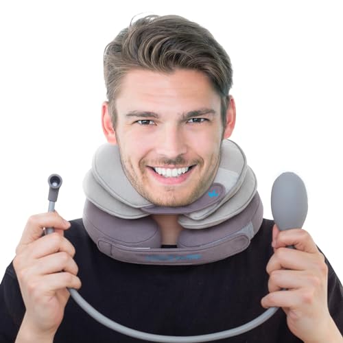 Cervical Neck Traction Device for Pain Relief, Upgraded Inflatable Neck Stretcher, Adjustable Neck Brace with Removable Air Pump, Neck Traction Device for Use at Home or on Trips