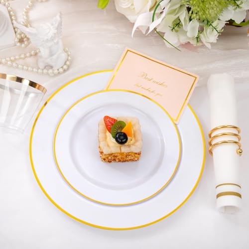 150 PCS Gold Plastic Plates Disposable Dinnerware Set with Cups for Party Wedding S565