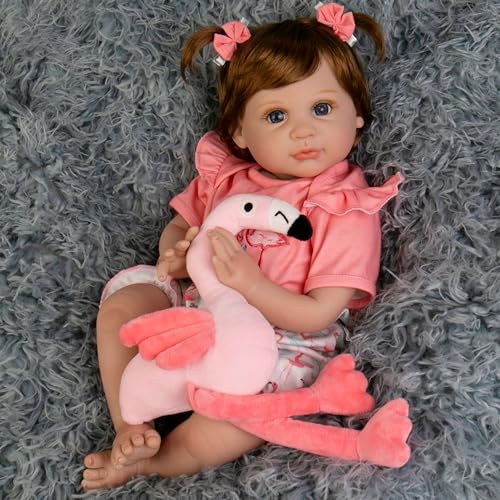 Milidool Reborn Baby Dolls, Realistic Newborn Baby Girl Doll, 22 inch Lifelike Newborn Girl Doll Weighted Doll Girl with Feeding Toy Accessories Set, Great Gift Set for Grandma Kids 3+