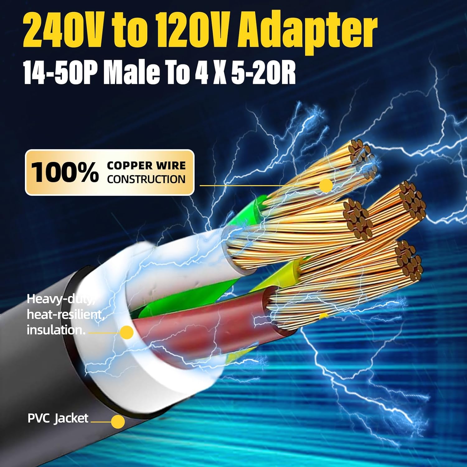 50 Amp to 110 Adapter, 4 Prong NEMA 14-50P to 4 Outlets, 1.8FT E418557