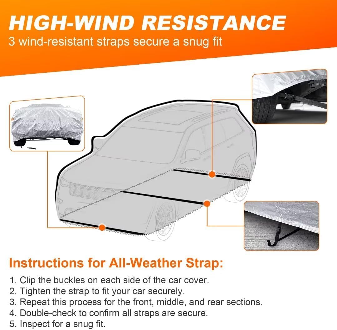 Car Cover for Jeep Wrangler 4 Door, Waterproof All Weather, Silver W12927