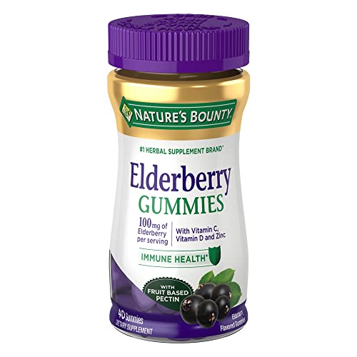 Nature's Bounty Elderberry Gummies, Dietary Supplement, Supports Immune Health, Contains Vitamin A, C, D, E and Zinc, 100 mg, 120 Gummies