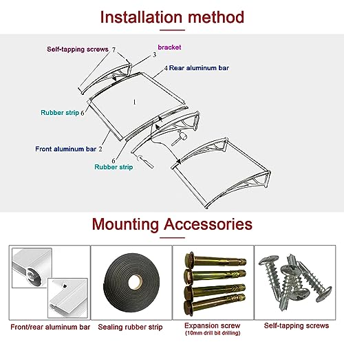 Front Door Canopy Window Awning with Polycarbonate Cover and White Bracket V6214