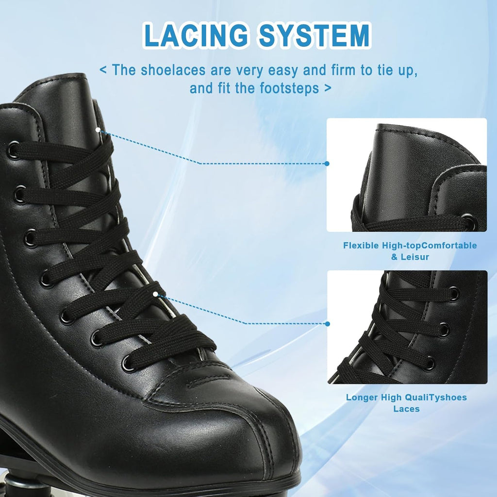 PU Leather Roller Skates for Women, Adjustable Four-Wheel D8699