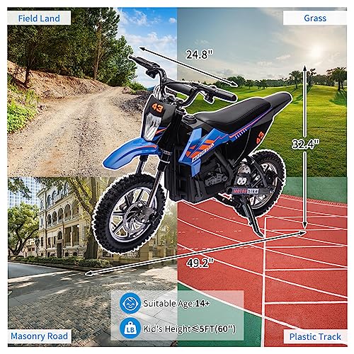 Electric Dirt Bike for Kids, Ride on Motorcycle with LED Headlight, Blue T578