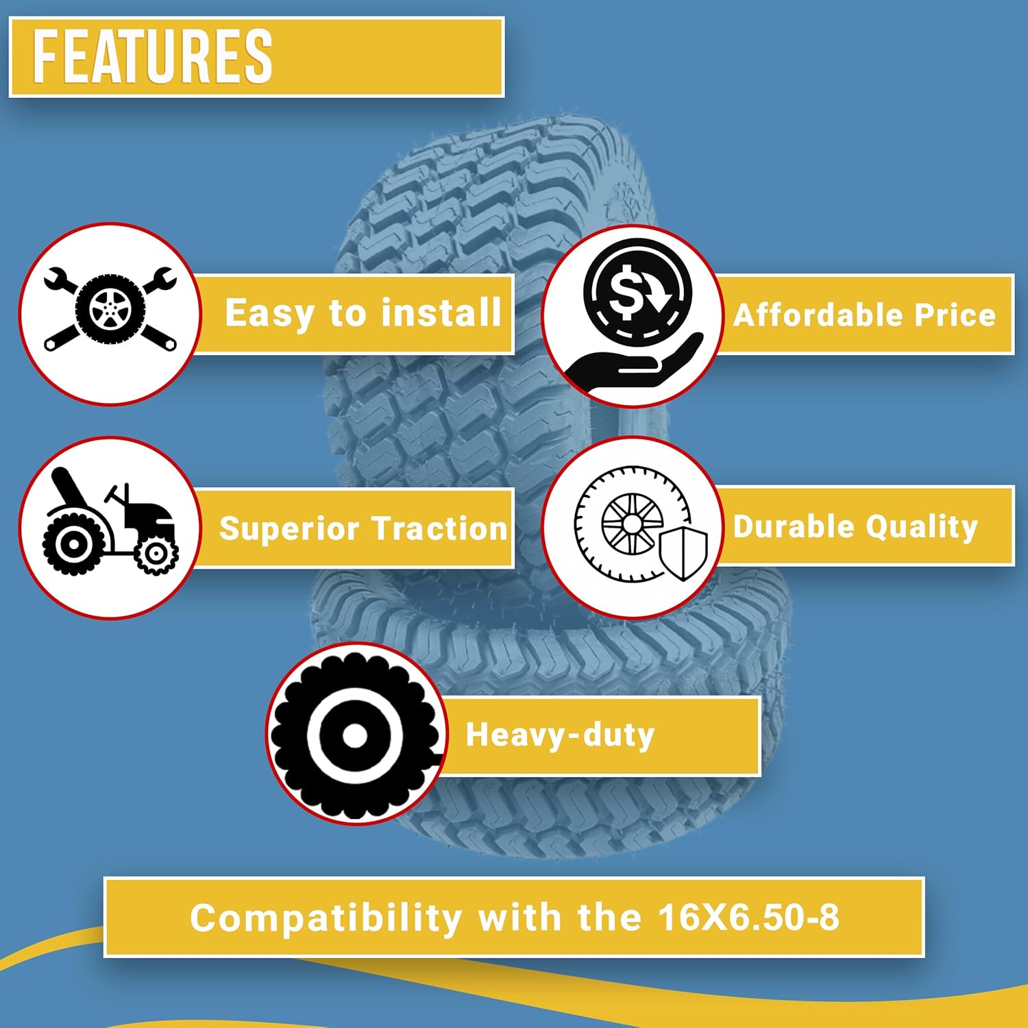 16x6.50-8 Lawn Tractor Turf Tire 4 Ply Rated G77987