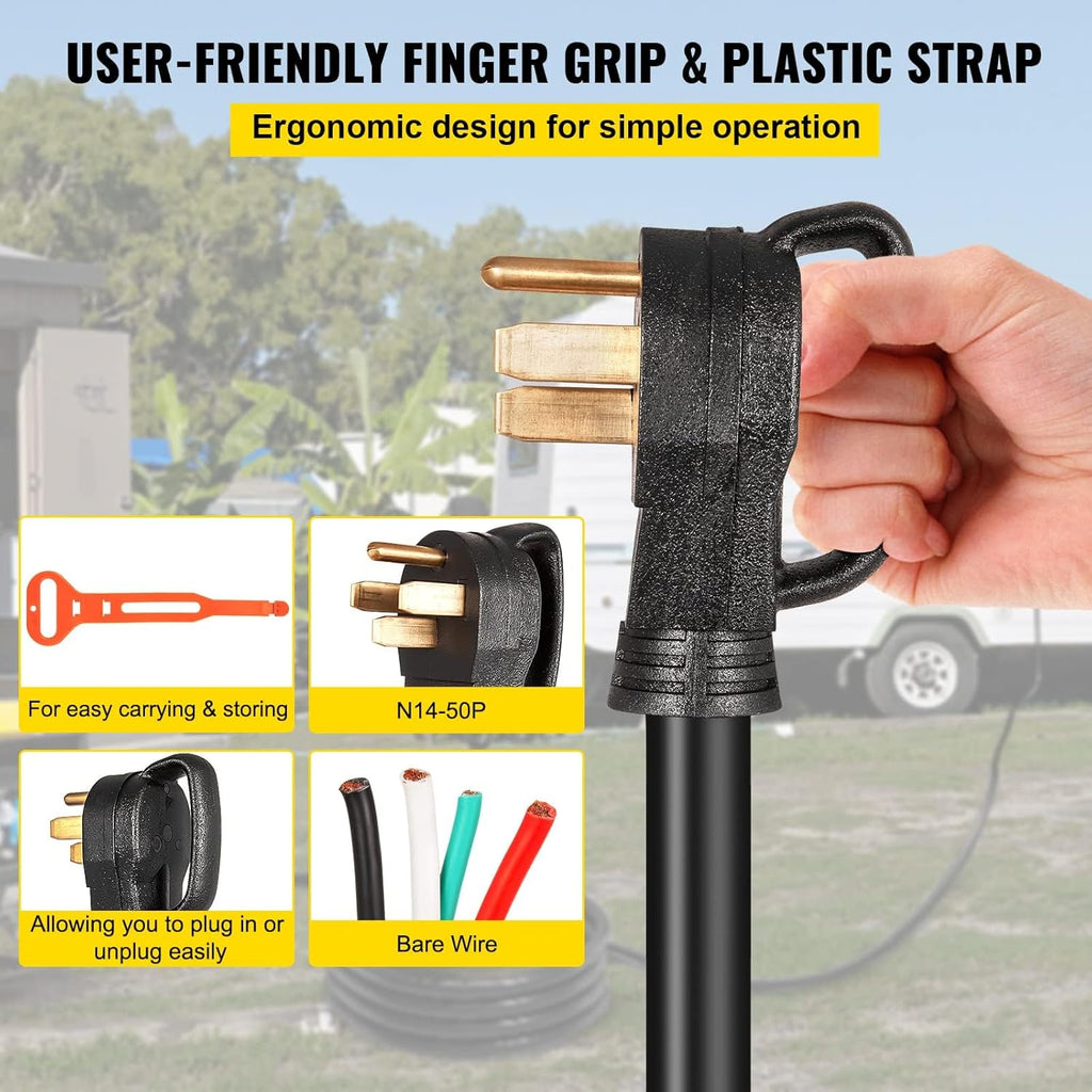 30Ft 50Amp Generator Extension Cord 6 Gauge STW 6/3+8/1 N14-50P to Bare Wire E490