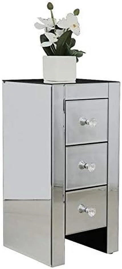 Mirrored Nightstand with 3 Drawers and Crystal-Style Knobs E928798