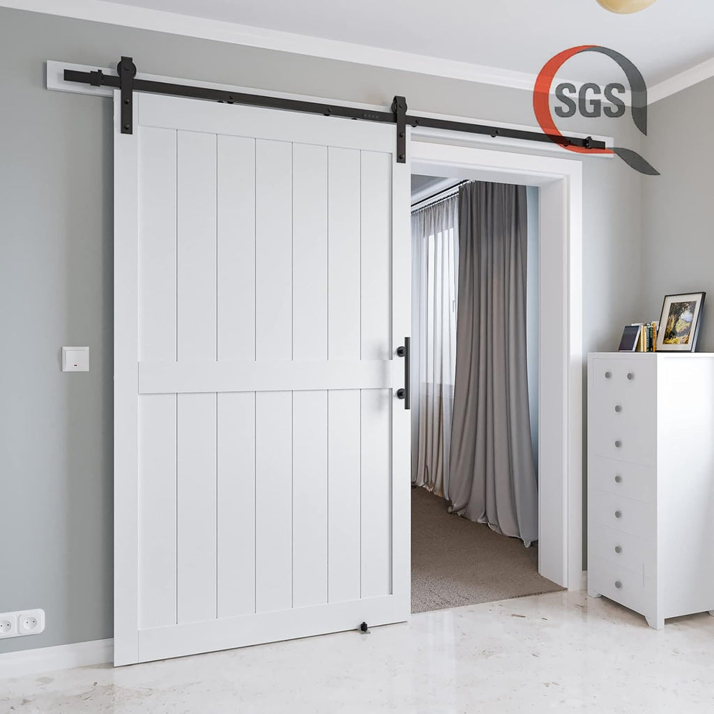 Sliding Barn Door with Hardware Kit, White, H-Frame B901