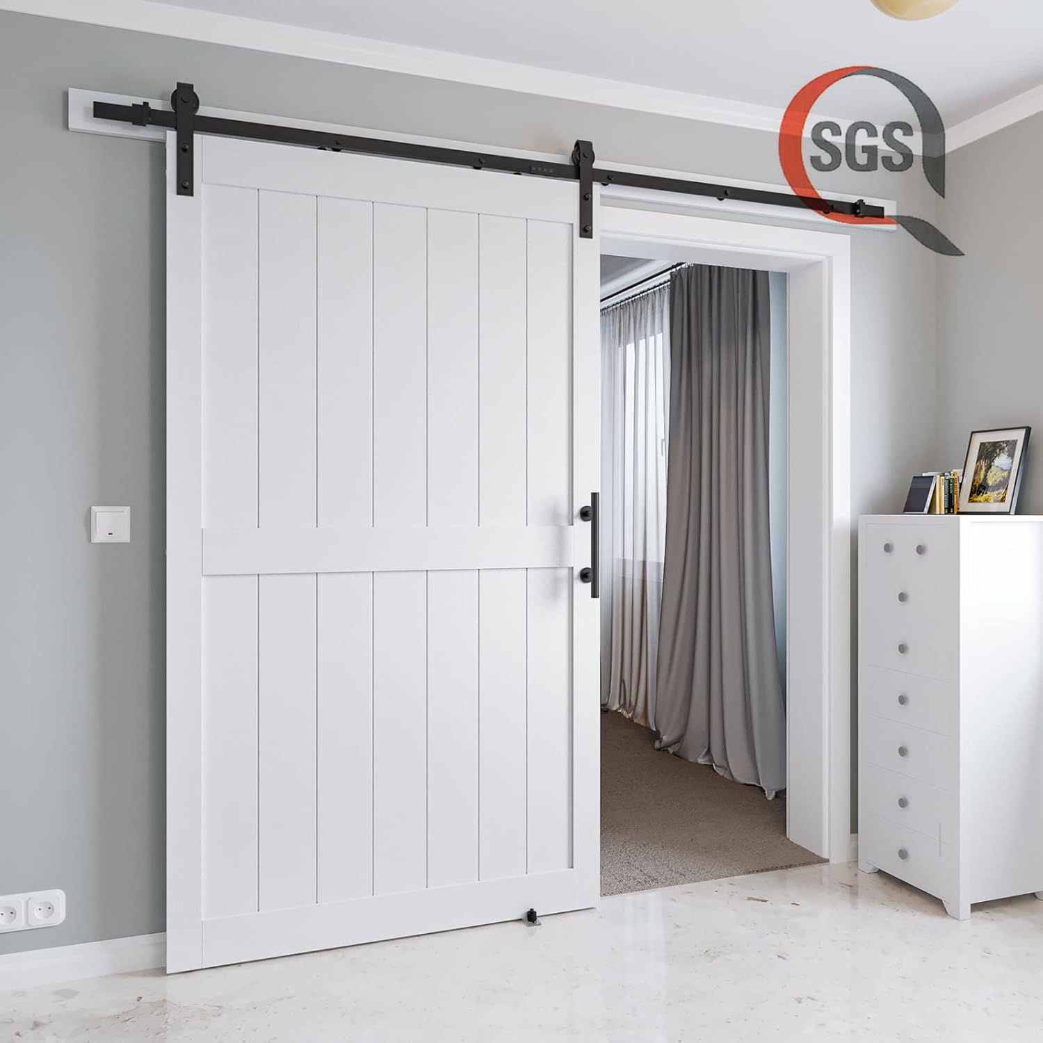 Sliding Barn Door with Hardware Kit, White, H-Frame B901