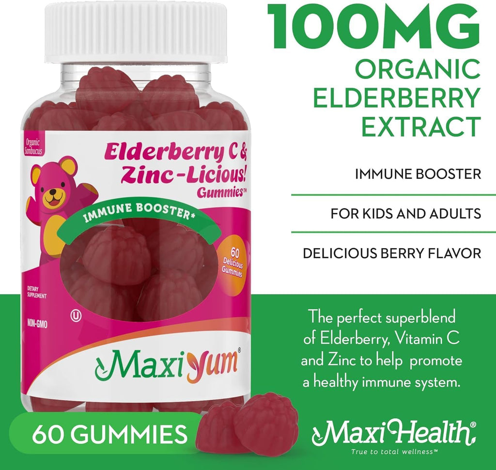 Elderberry Zinc Gummies with Vitamin C for Immune Support, 60 Count U4605