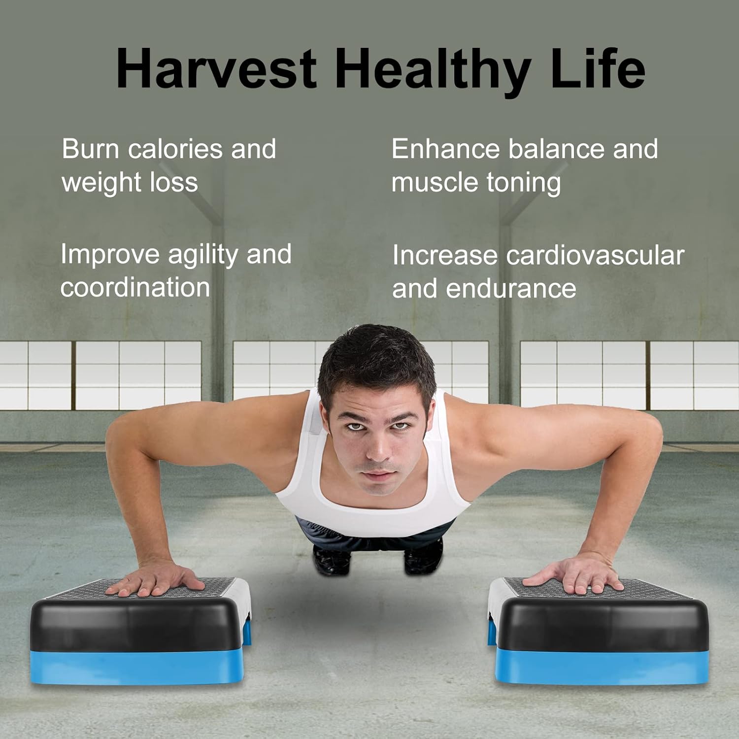 Adjustable 4-6 Inch Step Aerobics Platform with 2 Risers N3611
