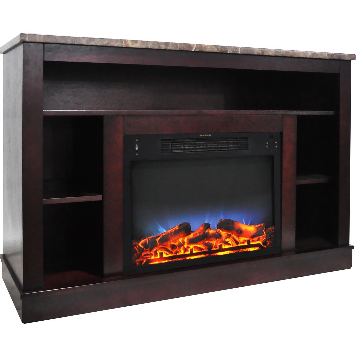 Freestanding Electric Fireplace with Log Insert and Remote, Mahogany Mantel W8113