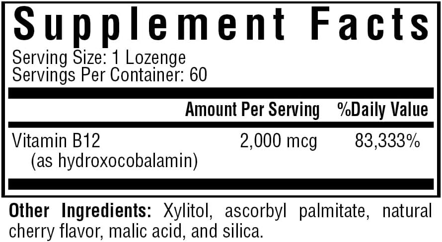 Vitamin B12 Supplement with Folate for Energy Support, 2000 mcg, 60 Lozenges Y2659